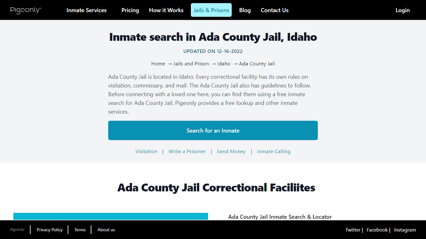 Inmate Search Ada County Jail, Idaho | Pigeonly